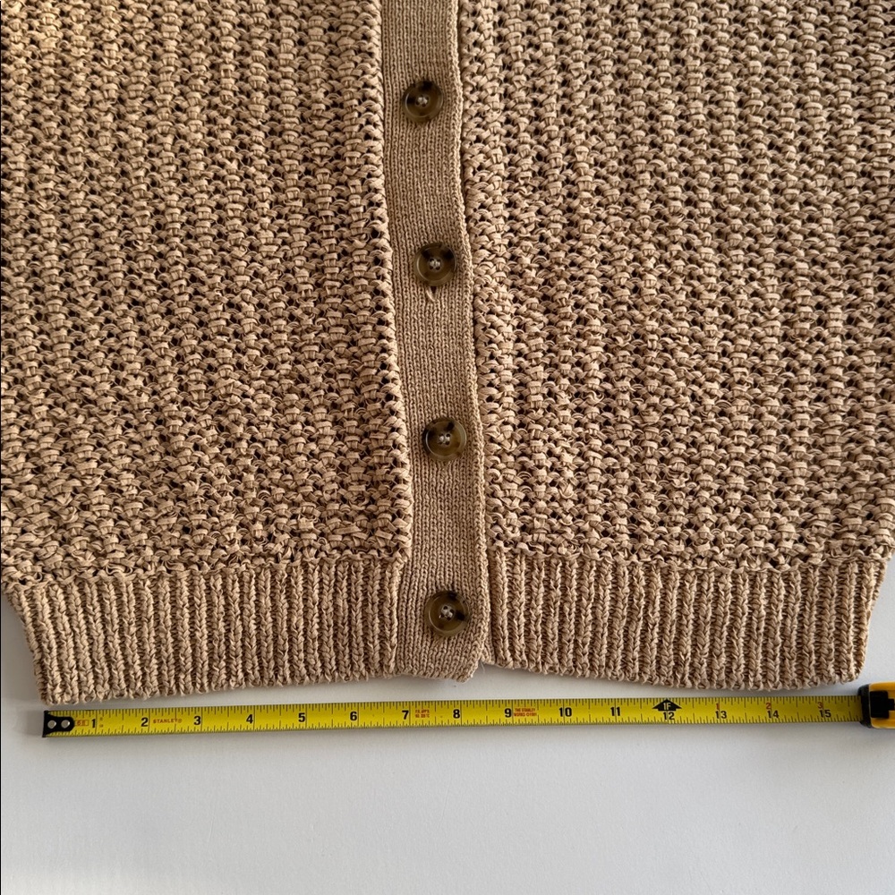 J Crew tan cardigan with open weave, NWOT, size large - Picture 4 of 6